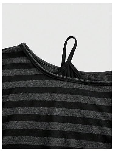 SOLY HUX Women's Plus Size Y2k Striped Cold Shoulder Drawstring T Shirt | Short Sleeve, Style, Summer, Casual Tee Top, Asymmetrical Neck, Basic thumbnail 3