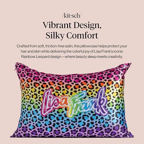 Lisa Frank x Kitsch Satin Pillowcase, Size 19x26 - Rainbow Leopard | Softer Than Silk Pillow Cases, Smooth Cooling Satin Pillow Case for Hair and Skin, Wrinkle-Free, Machine Washable thumbnail 3