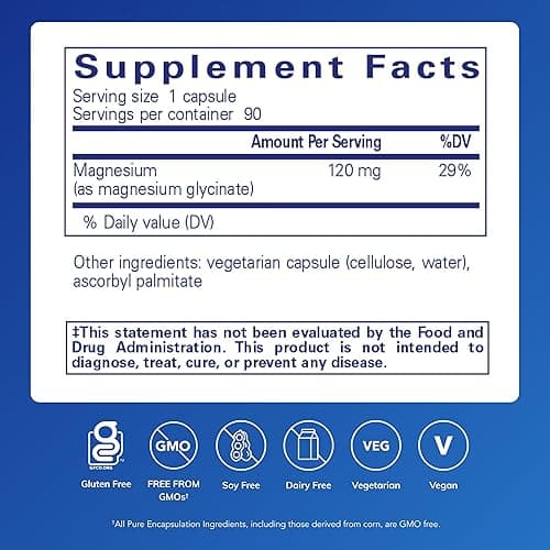Pure Encapsulations Magnesium (Glycinate) - Supplement to Support Stress Relief, Sleep, Heart Health, Nerves, Muscles, and Metabolism* - with Magnesium Glycinate - 90 Capsules - 90 Count (Pack of 1) thumbnail 2