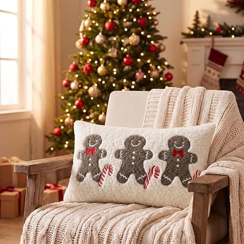 Artscope Gingerbread Man Lumbar Throw Pillow Cover 12x20 Inch | Winter Holiday Teddy Fleece Soft Fuzzy Morden Farmhouse Accent Decorative Cushion Covers for Xmas Couch Sofa Bed Home Decor thumbnail 5
