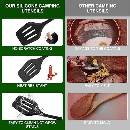 Camping Cooking Cookware Kitchen Set - Camp Accessories Cook Utensils Kit, Camping Essentials BBQ Silicone Mess Kit for Backpacking Gear, Camping Must Haves Equipment thumbnail 3