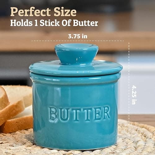 PriorityChef Butter Crock with Lid with Water Line, Ceramic French Butter Dish to Leave On Counter, Turquoise thumbnail 3