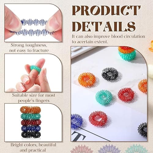 Blulu 50 Pcs Acupressure Fidget Rings Spiky Sensory Finger Rings Finger Acupressure Set for Teens, Adults, Silent Stress Reducer and Massager(Orange, Red, Green, Black, Dark Blue) thumbnail 5