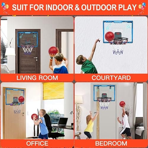 Awsoo Indoor Basketball Hoop for Kids, Mini Basketball Hoop with Electronic Scoreboard & LED Lights, Over The Door Basketball Hoop with 4 Balls, Slam Dunk Basketball Toy for Boys Girls Age 3-12 (Blue) thumbnail 4