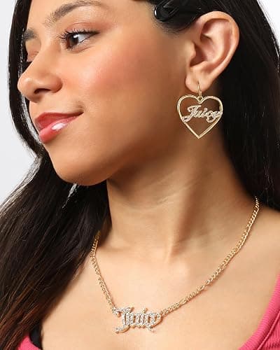 Juicy Couture Necklace for Women Gothic Logo Pendant, 18"+2" Gold-Tone Juicy Necklace with Clear Crystals thumbnail 2