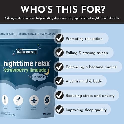 Kids Nighttime Relax Drink Mix – Strawberry Limeade Flavor – 60 Servings | Magnesium, Tart Cherry & L-Theanine | Supports Evening Calm, Relaxation & Restful Sleep* thumbnail 3