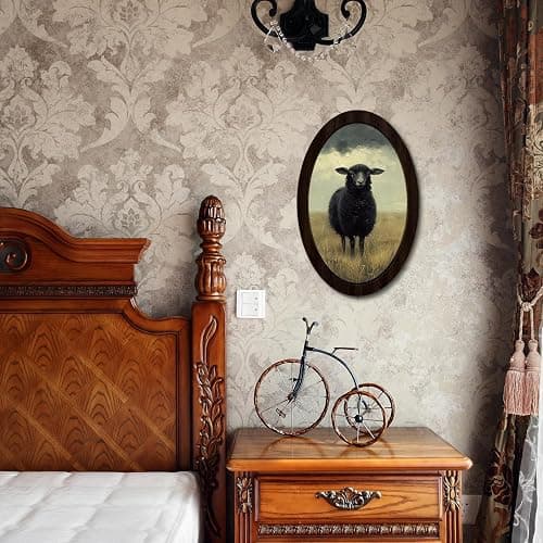 KDHTY Vintage Black Sheep Moody Oval Wall Art Framed Poster,Rustic Farmhouse Country Sheep Cottagecore Aesthetic Home Decor,French Country Decor Wall Hanging Sculptures for Home Bedroom Living Room thumbnail 4