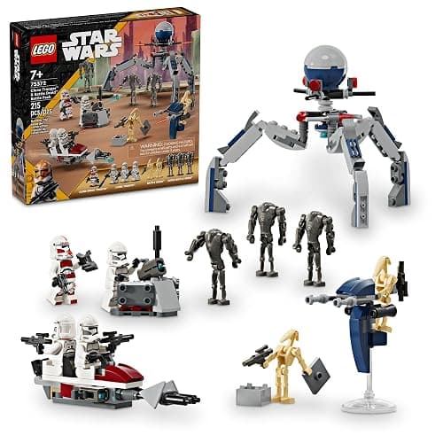 LEGO Star Wars Clone Trooper & Battle Droid Battle Pack Set for Kids, Buildable Toy Speeder Bike Vehicle, Tri-Droid and Defensive Post, Collectible, Gift for Boys and Girls Aged 7 and Up, 75372 - Image 1