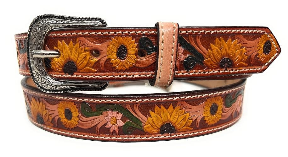 Kids Baby Toddler Western Belt Girls Sunflower Decorated Leather Belt - Image 1