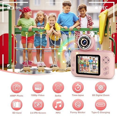 Kids Camera for Girls Age 3-12, Children Selfie Digital Camera with Tripod, HD Toddler Camera for Kids, Birthday Gifts for Girls Boys, Cute Pink Video Camera Toys - 32G SD Card Included | Children Travel Camera HD Digital Video Camcorder, With Tripod, SD Card Included, Toddler Festival Birthday Gifts thumbnail 2