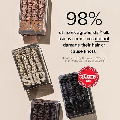 slip Silk Skinny Scrunchies - Dark Brown | Set of 4 Skinny Scrunchies | 100% Mulberry Silk, Anti-Crease, Gentle on Hair, Reduces Breakage | Stylish & Durable, Ideal for All Hair Types thumbnail 3