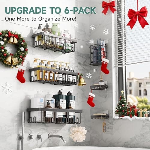 Veken Shower Caddy 6-Pack,Advanced Rustproof Design, No Drilling Adhesive Shelves, Rack with Soap Holder, Large Capacity Bathroom Organizers and Storage, Wall-Mounted Kitchen & Home Decor thumbnail 5