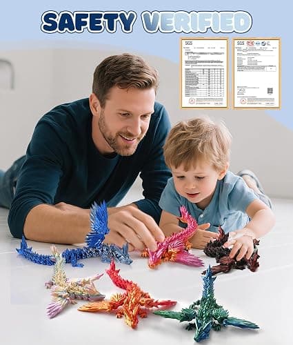 GemmiCho 3D Printed Dragon with Wings, 11" 3D Printed Dragon Toys for Kids, 3D Dragon for Stress Relief, Surprise Animals Figurines Fidget Dragon Toys for Boys Kids Teen 5-7 4-6 8-12 thumbnail 2