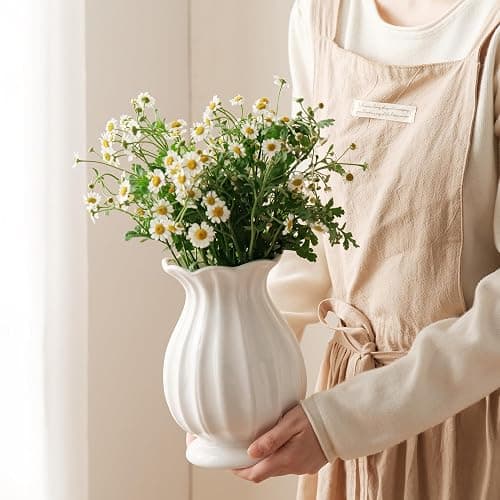 White Ceramic Vase, 7.8 Inch Flower Vase Home Decor Modern Decorative Vases | Unique Minimalism Vases for Pampas Grass Farmhouse Bedroom Living Room Cabinet Table Centerpieces Wedding Decorations thumbnail 5