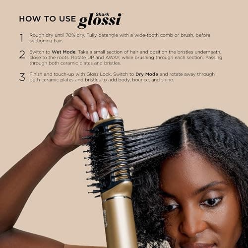 Shark Glam Ceramic & Powerful Air Styling & Drying System, with Silki Straightener & Shark Glossi Air Glosser, for Drying, Curling, Straightening & Glossing, Gold, HD6051S (Straight & Wavy Hair) thumbnail 16
