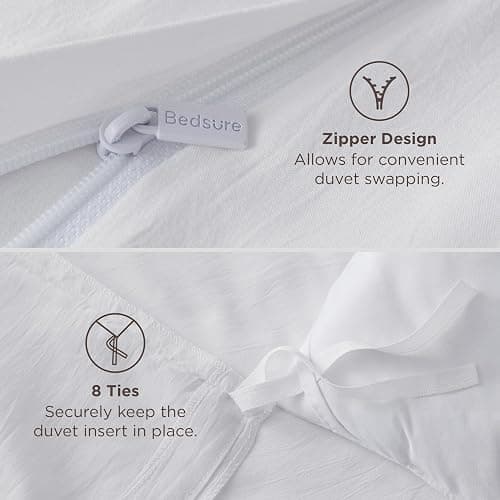 Bedsure White Duvet Cover Queen Size - 3 Pieces Prewashed Cotton-Like Polyester Extra Soft Bedding Set, Includes 1 Duvet Cover 90x90 Inches with Zipper Closure & 2 Pillow Shams, Comforter Not Included thumbnail 6