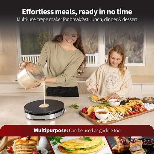 Gourmia 12” Crepe Maker – Nonstick Electric Griddle for Pancakes, Omelets & More, Precise Temp Control with Indicator Lights, Includes Spatula & Batter Spreader, Quick Cleanup, Stainless Steel Trim thumbnail 5