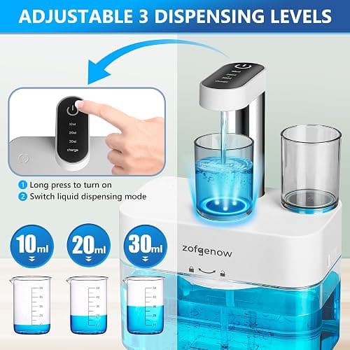 ZOFGENOW Upgraded Automatic Mouthwash Dispenser for Bathroom,Bathroom Accessories 17.6 FlOz Dispensers with Magnetic Cups,Adjustable Dispensing Levels, Suitable for All Age Groups,White thumbnail 5