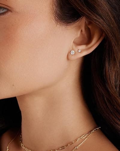 PAVOI Waterproof Five Pairs Stud Earrings for Women - 14K Gold Plated Stainless Steel Pack of 5 Cubic Zirconia Earrings for Men and Women - Hypoallergenic Premium CZ Studs Set thumbnail 5