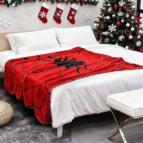 Breling Spider and Spiderweb Throw Blanket 50"x60" Red and Black Spider Web Blanket Winter Warm Decor Fluffy Soft Flannel for Couch Home Decor Gifts thumbnail 7