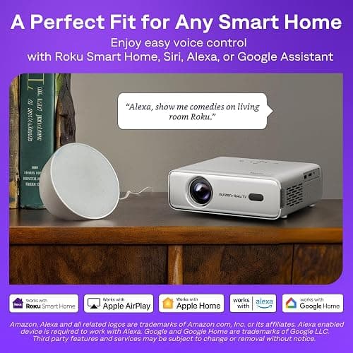 Aurzen Roku TV Smart Projector with Wifi and Bluetooth, Christmas Gifts, Roku Streaming Experience Built-in, 1080P FHD, Dolby Audio, Auto Focus & Keystone, Zoom, Movie Portable Outdoor Mini Projector thumbnail 7