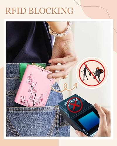 Bistup Credit Card Holder for Women Cute Small for Ladies Teen Girls Female Rfid Leather Cardholder Wallets with Keychain Accordion Organizer Purse Blossom Flowers Girly Aesthetic Print Unique Zipper thumbnail 4