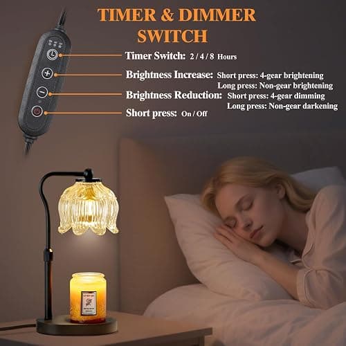 CASTLELIFE Candle Warmer Lamp with Timer & Stepless Dimming, Height Adjustable Electric Wax Warmer for Jar Candles, Flower Wax Melter with Wood Base, Gifts for Women Home Decor, Black Wood thumbnail 5