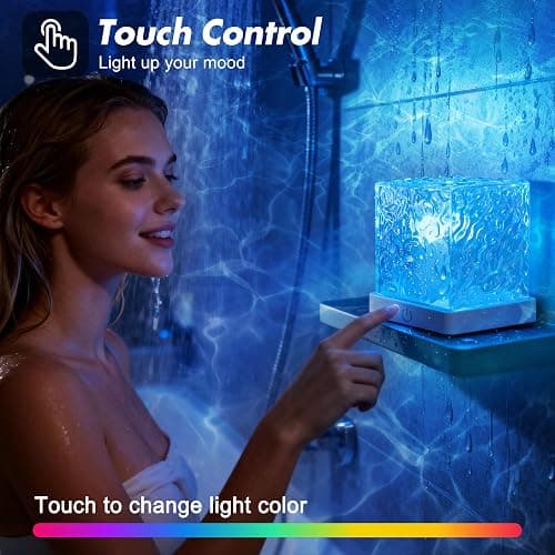Rechargeable Shower Light No Wiring, 16 Color Changeable Ocean Wave Projector Light, Dimmable Waterproof Shower Lamp with Remote, Rotating Flame Water Ripple Lamp for Shower, Bathroom, Bedroom Decor thumbnail 4