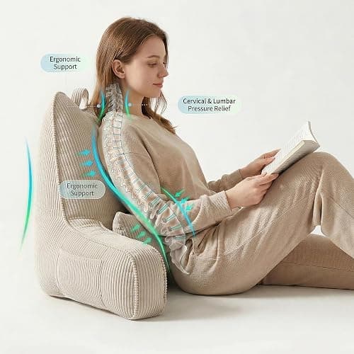 Ailuteie Corduroy Reading Pillow with Arms for Sitting Up, 2-in-1 Bed Rest Pillow with Detachable Lumbar Support, Backrest Support Cushion for Couch with Side Pockets & Handle, Beige Gray thumbnail 3