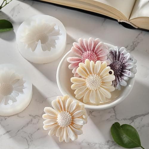 KCKHFA Daisy Flower Silicone Candle Mold, Moldes para Velas for Candles, Handmade Soaps, Bath Bombs, Lotion Bars, Resin Crafts, Concrete Decorations thumbnail 2