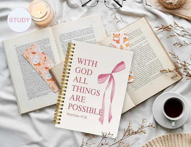 ICEWHITEY Bible Journal for Girls,Christian Gifts Prayer Journal for Women,Cute Pink Bible Notebook Gifts for Teen Girls Kids,Coquette Preppy Bow Spiral Notebooks Journals,5.5x8.3 Inch thumbnail 6