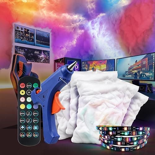 fusehome Cloud Light Thundercloud LED - 3D Cotton with RGB Music Sync | For Gaming Room Ceiling, DIY Cloud Kit with Glue Gun, App Control with Music Sync, 16 Feet, Self-Adhesive LED Strip - Image 1