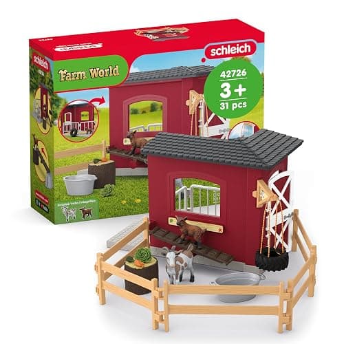 Schleich Farm World – 31PC Goat Stable Playset with 2 Goat Figures and Accessories – Farm Animal Toys for Boys and Girls – Pretend Play Barn Toy for Imaginative Play - Toddlers, Kids Ages 3+ | 42726 - Image 1