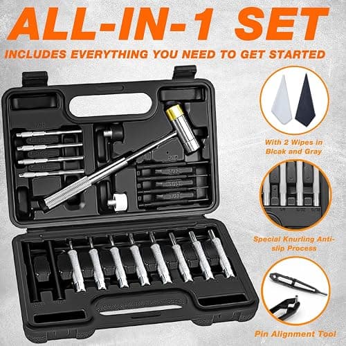 BESTNULE 25pc Punch Set and Hammer, Roll Pin Punch Set with Bench Block | Complete Punch Set, Enhanced Magnetic Bench Block, 4 Replaceable Hammer Faces, Heat-Treated 40#Cr Steel, Compact Case thumbnail 9