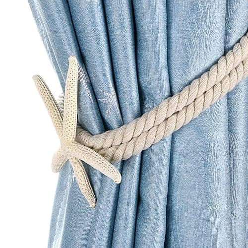 2 Pcs Natural Starfish Curtain Tiebacks, Handmade Woven Rope Curtain Curtain Ties Blinds Accessories for Outdoor, Home, Office, Hotel, Living Room Curtain Decoration thumbnail 6