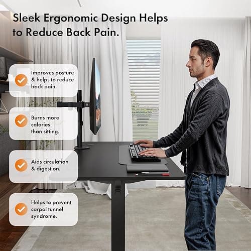 VonHaus Electric Standing Desk, USB-C Charging Height Adjustable Sit Stand Desk with Anti-Collision, Height Preset Technology & Cable Management, Black Four Piece Desktop & Steel Frame, 120x60cm thumbnail 7