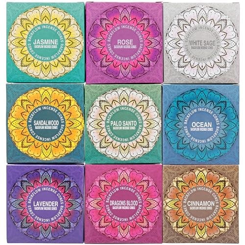 Set of 9 Backflow Incense Cones Gift Variety Pack - White Sage, Dragons Blood, Palo Santo, Jasmine, Lavender, Ocean, Sandalwood, Cinnamon, Rose for Waterfall Aromatic Smoke Fountain Haze Falls thumbnail 4