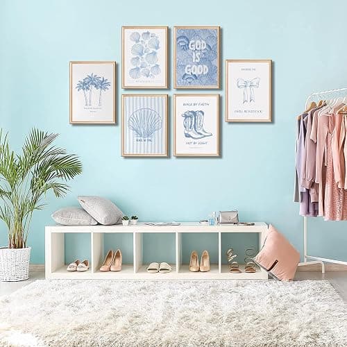 6 Pcs Coastal Christian Wall Art Blue Seashell Scripture Quote Wall Decor Pictures Coastal Granddaughter Preppy Religion Aesthetics Posters Prints for Living Room Bedroom Home Decorations Unframed thumbnail 6