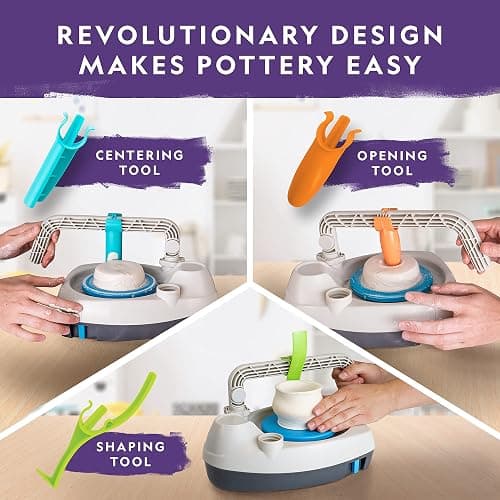 NATIONAL GEOGRAPHIC Pottery Wheel for Kids – Complete Pottery Kit for Beginners, Plug-in Motor, 2 lbs. Air Dry Clay, Sculpting Clay Tools, Apron & More, Patented Design, Craft Kit (Amazon Exclusive) thumbnail 4