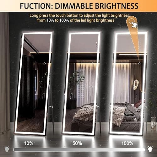 Hasipu Full Length Mirror with Lights, 56" x 15.8" LED Floor Mirror, Full Body Dressing Standing, Hanging Mounted Mirror for Living Room Bedroom Cloakroom, Square Black thumbnail 5