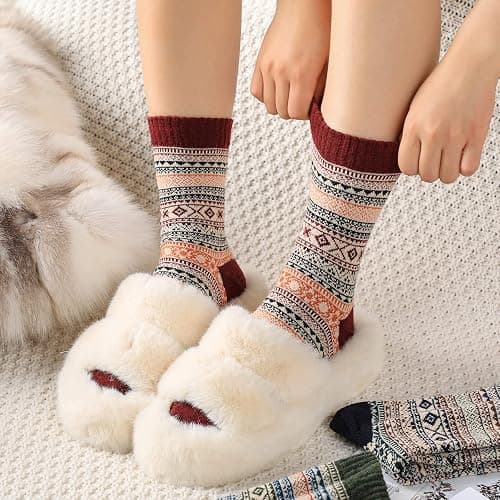 Clothirily Wool Socks, Thick Soft Wool Socks for Women, Vintage Warm Womens Sock, Winter Warm Boot Sock for Women Men thumbnail 7