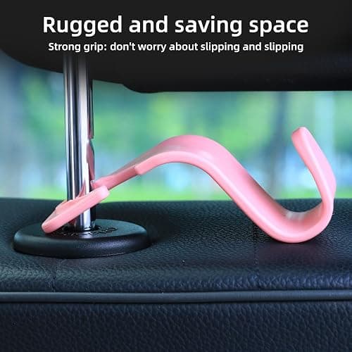 Amooca Car Seat Headrest Hook 4 Pack Hanger Storage Organizer Universal for Handbag Purse Coat Universal fit Vehicle Car Pink with Clip thumbnail 5