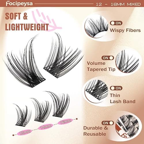Focipeysa Wispy Lash Clusters Fairy Lashes 12-16mm Eyelashes Clusters Natural Look Lashes Extensions Salon Effect Individual Eyelash Extensions DIY Lash Extension at Home thumbnail 4