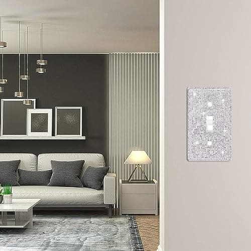Wall Plate Light Switch Cover, Standard Size 4.50" x 2.76", Dengduoduo Silver Rhinestones Bling Decorative Wall Plate Light Switch Outlet Cover for Bedroom Accessories Home Decor (Single Gang Toggle) thumbnail 4