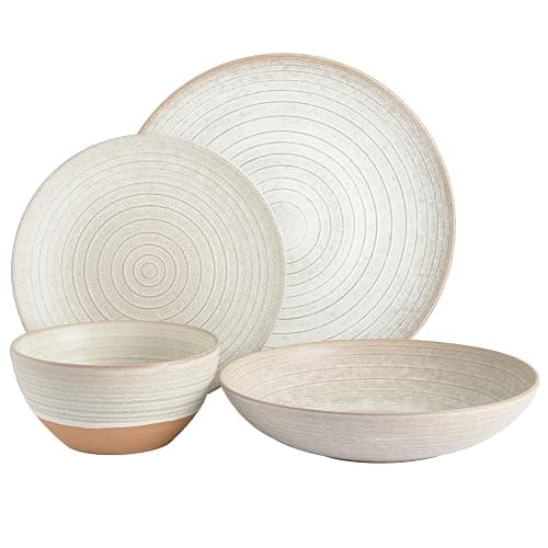 Gibson Elite 16 Piece Dreamweaver Double Bowl Terracotta Reactive Dinnerware Set - Sand Cream, Service for 4 (16pcs) thumbnail 3