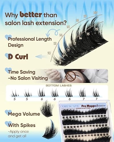 CORUSCATE Lash Clusters Dramatic Cluster Eyelash Extensions Spikes Lashes Cluster with Bottom Lashes Mink Strip Individual Lashes Mega Spikes Full Eyelash Clusters Pre Mapped Cat Eye Lash Extension thumbnail 4