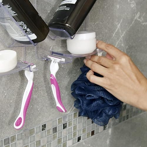 ShowerGem Easy Clean Shower Caddy, 2 Pack Durable Rustproof Bath Organizer, No Suction Cups, No Screws, Wall Mounted Adjustable Shower Rack, Acrylic Shelves As Seen On Instagram thumbnail 4