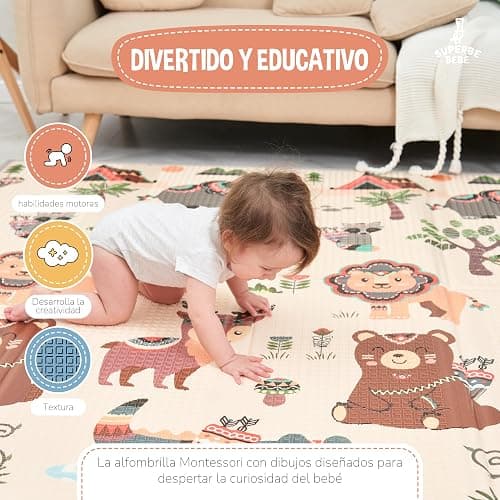 Alfombra de juego para niño Bebe 150 x 180 x 1 cm Alfombra de suelo XXL de espuma gruesa plegable reversible – Tapete de despertar para bebé – Tapete de motricidad que favorece el desarrollo thumbnail 4