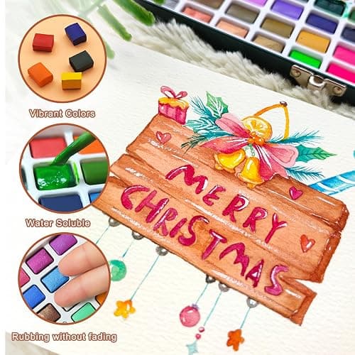 Artecho Aquarellfarben Set 168 Farben in Tragbarer Box, Mit Pinsel und Aquarellpapier, Aquarell für Reisen, Wasserfarben für Künstler und Hobbymaler thumbnail 5