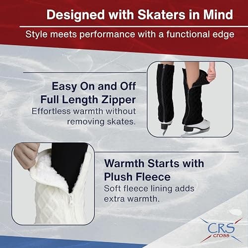 CRS Cross Leg Warmers and Headband Set for Figure Skating with Zipper. Fleece Lined Knit Keeps Legs Warm-Ice Skate Dance thumbnail 3